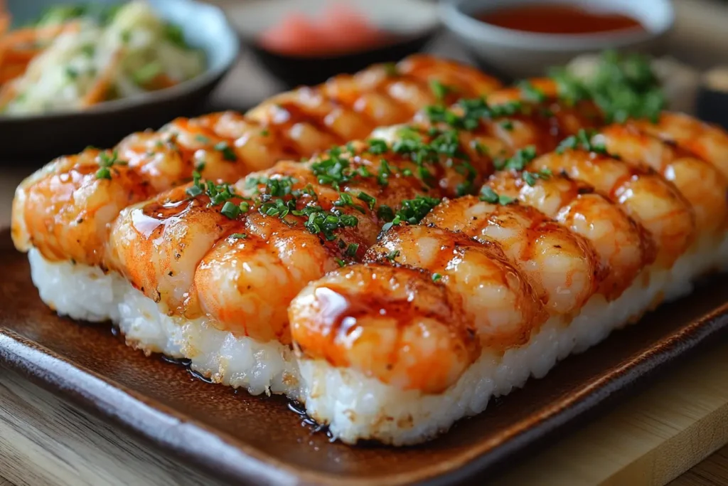 A plate of golden, crispy shrimp tempura with intact tails on a white dish