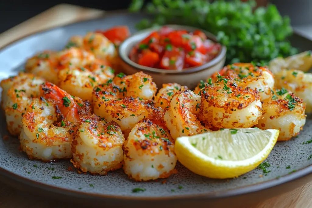 A plate featuring golden fried shrimp and delicate tempura shrimp side by side