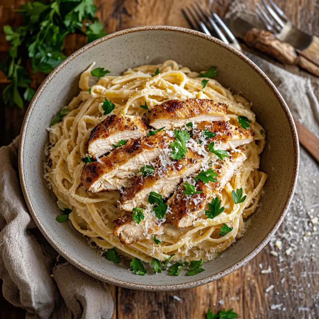 Marry Me Chicken Pasta served in a bowl with parsley and Parmesan